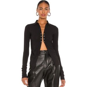 Aya Muse Metallic Front Closure Top